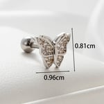 Silver color / 1 Piece Simple Series Butterfly Titanium Steel Silver Color Zircon Women's Stud Earrings 